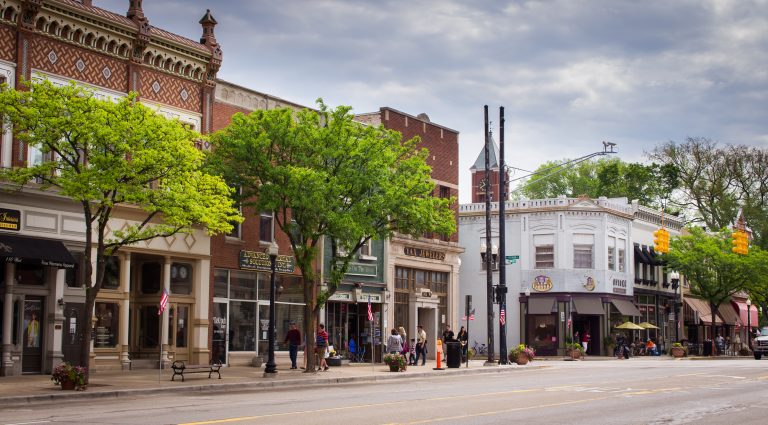 Historic storefronts along Grand River Avenue in downtown Howell in May 2015