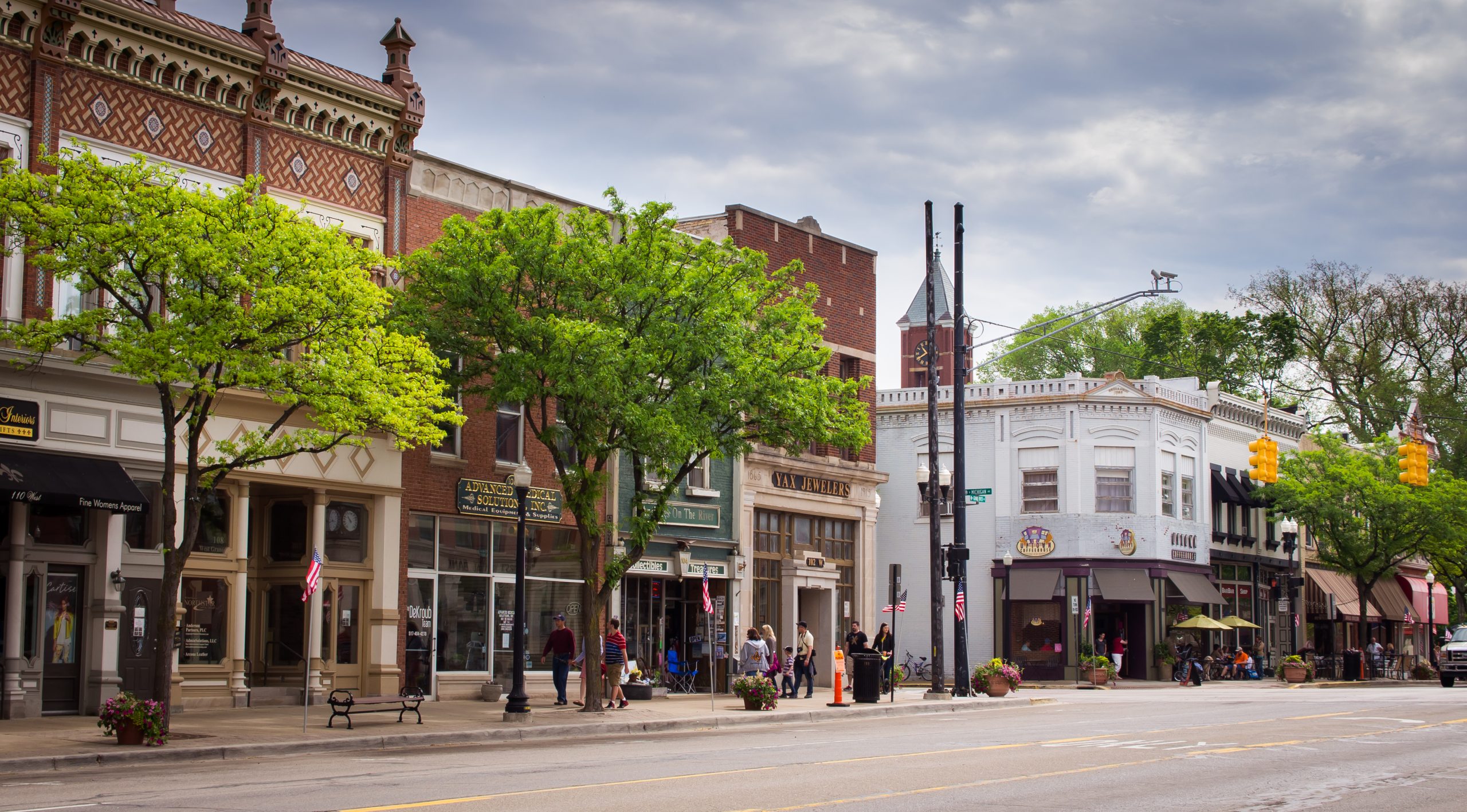 Historic storefronts along Grand River Avenue in downtown Howell in May 2015
