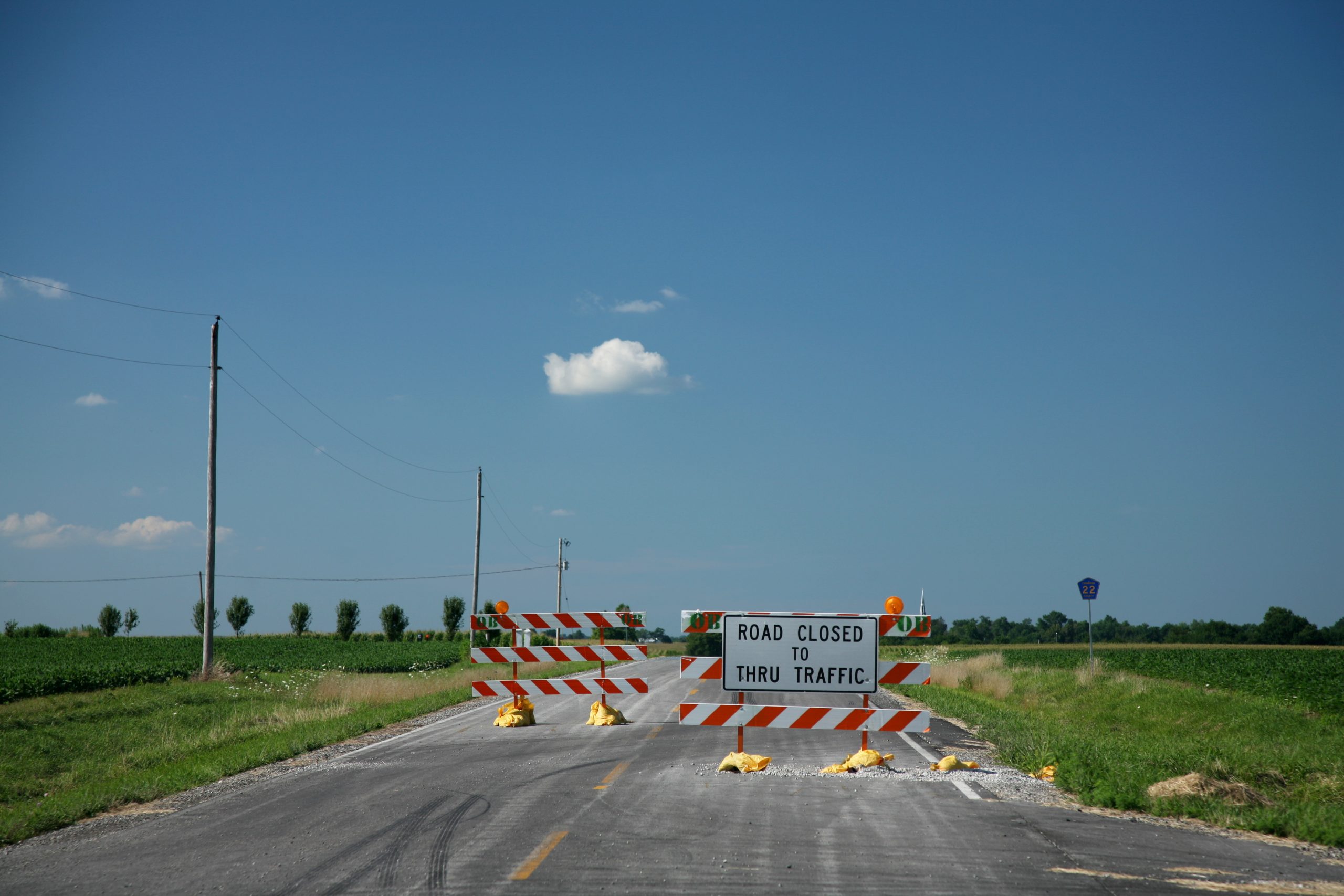 Road Closed sign on a rural farm road